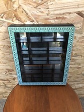 Ancienne Vitrine À Suspendre 20 Cases Bois Fond Miroir + Porte Vitrée Vintage
