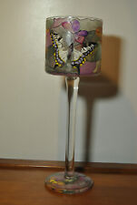 Coupe sur pied verre vase en cristal décor peint émaillé papillon style Tiffany