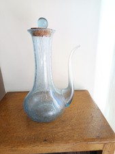 Carafe, Huilier, Verseuse En Verre Bleue Bullé De Biot Provence France 