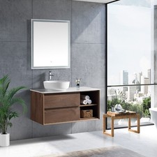 Meuble salle de bain contemporain MALAYA bois naturel + vasque et rangements