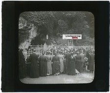 Grotte Massabielle Lourdes, photo plaque verre, noir & blanc, positif 8,5x10 cm