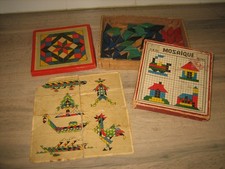 3 Ancien Jeu de Mosaïque en Bois Incomplet