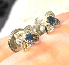 Or Blanc 18 Carats-Diamants-Saphir Boucles d’Oreilles Clous ALPA-Diamant 750 18k