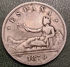 Monnaie Argent Espagne 1870*73 2 PESETAS Gouvernement Provisoire