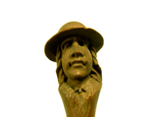 🇫🇷 PAIRE AIGUILLE A TRICOTER BOIS SCULPTÉ TETE HOMME ANTHROPOMORPHE ZAKOPANE