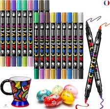 LUZOON Marqueur Peinture Acrylique, 24 Couleurs Pinceau Double Pointe Peinture