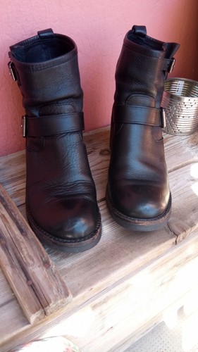 Bottines motardes cuir noir - bottines,