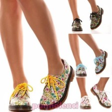 Chaussures Femme Mocassins Lacé Lacets Fantaisie Floral Rangers Neuf W137-W133