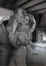 Michel Gourdon Peinture 30cm x 43cm Périlleuse Randonnée deux amoureux Signé