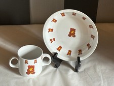 GUY DEGRENNE assiette + verre en porcelaine enfant ourson