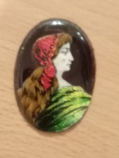 Cabochon Emaillé Issanchou Limoges Art Déco Portrait 