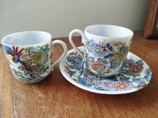 Anciennes Tasses À Décor D'oiseaux  Fleurs Porcelaine Très Fine Japon Chine
