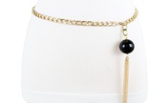 Femme Métal Or Chaîne Franges Noir Balle Charme Ceinture TAILLE XS S M L XL XXL