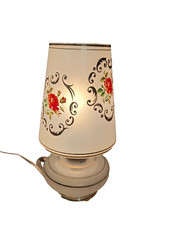 Ancienne lampe veilleuse vintage en verre et métal  décor de roses années 50- 60