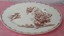 ancien grand plat ovale KG Lunéville modèle champêtre décor sépia