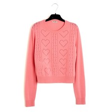 Miu Miu 2015 Pull Coeur Crop FR38 Hearts Openwork Pink Cashmere Sweater UK10 US8