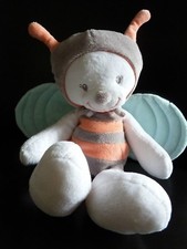 98. DOUDOU PELUCHE NATTOU PAPILLON BLANC GRIS ORANGE AILES BLEUS 28cm EXCEL ETAT