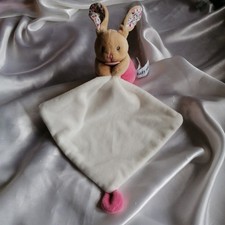Doudou lapin beige, rose, mouchoir blanc,  Baby Nat, (Babynat)