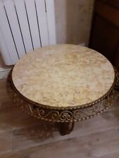 table de salon de style ,ronde(80cm) ,plateau marbre jaune ,pieds bronze doré