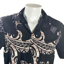 RJC Chemise Hawaïenne M Psychédélique Mer Tortues Tribal Symboles Noir Fauve