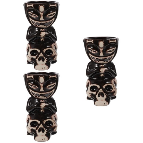 Black ceramic tiki mug - black,