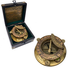 Cadran Solaire & Boussole en Laiton Massif Fabriqué Bois Boîte Vintage
