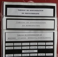 3 tableaux de syntonisation (homéopathie, phytothérapie, minéraux, vitamines...)