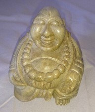 ANCIENNE STATUETTE FIGURINE du TIBET BOUDDHA 1950 EN PIERRE DE LARD FAIT MAINS