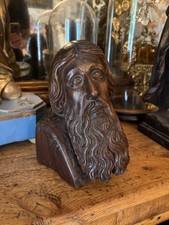 Sculpture - Buste du Christ en bois sculpté, Tête en bois – Art populaire