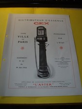 FEUILLET TECHNIQUE D EPOQUE POMPE A ESSENCE GEX VILLE DE PARIS  satam boutillon