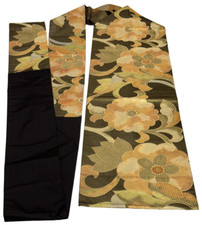 Kimono japonais vintage Nagoya Obi soie marron broderie chère 136,2 x 11,8 po...