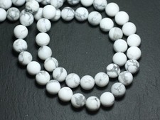 Fil 37cm 58pc environ - Perles Pierre Howlite Boules 6mm blanc gris mat sablé gi