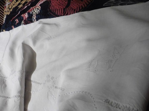 Ancien drap lin creme retours - creme,