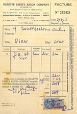 PARIS ( II° ) GILLETTE SAFETY RAZOR COMPANY / FACTURE 1953