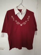 Chemisier Bordeaux et Blanc Col V T 44 m. Longues 100 % coton