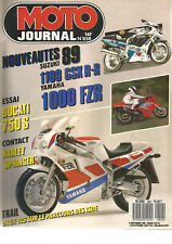 MOTO JOURNAL N°858 SUZ 1100 GSX R-R / YAM FZR / DUC 750 S / HARLEY SPRINGER