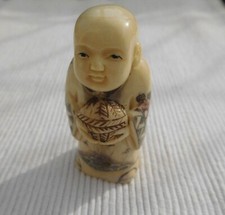 BEAU NETSUKE OS DE BOVIN BOUDD GRAVURE SCULPTURE 75 MMS NETT LOT