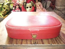 Magnifique TROUSSE DE TOILETTE VINTAGE CUIR ROUGE GARNITURE INCOMPLETE (18)