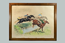 LOUIS CLAUDE, lithographie ancienne encadrée, course de chevaux, steeple chase