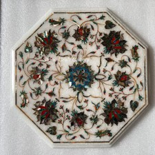 12 " Marbre Coin Table Haut Demi-Précieuses Pierres Pietradura Incrustation