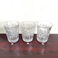1930s Vintage Gaufré Design Transparent Verre Gobelet Belgique 3 Pcs BAR GT152