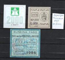 Timbres Fiscaux fiscal lot vignettes automobiles étrangères