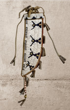 Couvre-couteaux en perles indigènes fourreau de couteau en cuir rouge Indiens...