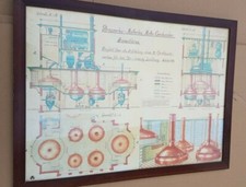 Plan sous verre encadré  Brasserie Malteries Motte- Cordonnier Armentières 1932