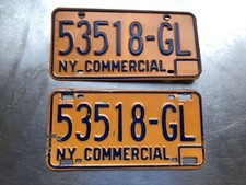 Vintage New York 1973-1986 Blue On Orange Matching License Plate Set Commercial