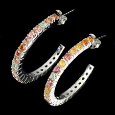 925 Argent Sterling Boucles D'Oreilles Rond Saphir Gemmes Naturelles Bijouterie