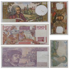 France 5 billets de banque anciens.