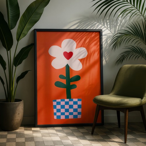 Toile décorative fleur cœur - toile,