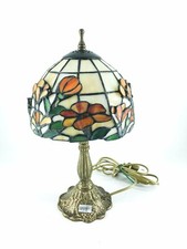 Lampe Abat-Jour Verre Tiffany Base Liberty en Laiton avec Fleurs Orange Appoint