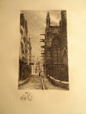 Henri TOUSSAINT (1849-1911) GRANDE EAU FORTE VIEUX PARIS HORLOGE RUE ST SEVERIN